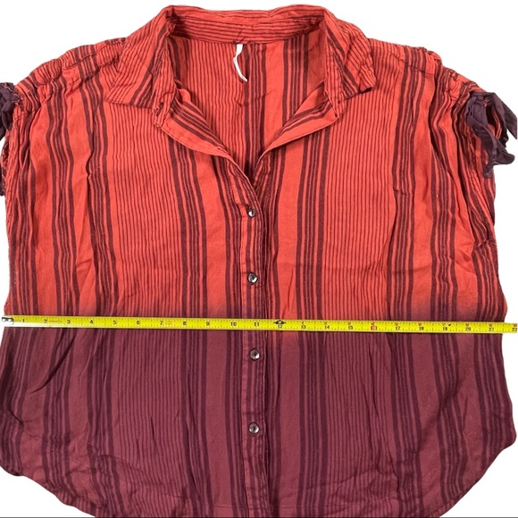 Free People size medium ombré button up maroon & orange striped short sleeve top - Picture 7 of 14
